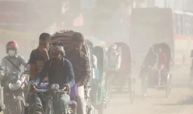 Severe air pollution in Dhaka, Bangladesh.