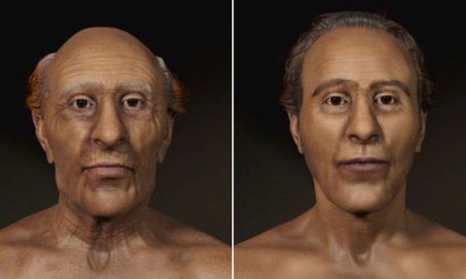 Reconstructed face of Pharaoh Ramesses II at an older age and middle age