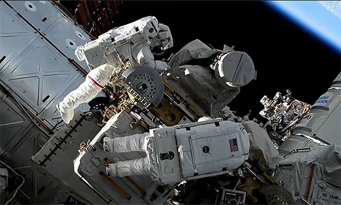 Astronauts Conducting a Spacewalk