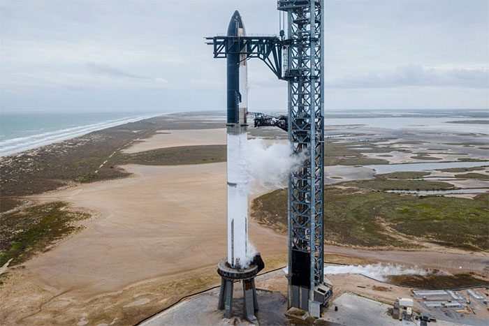 Starship rocket at the space launch site in Boca Chica, USA