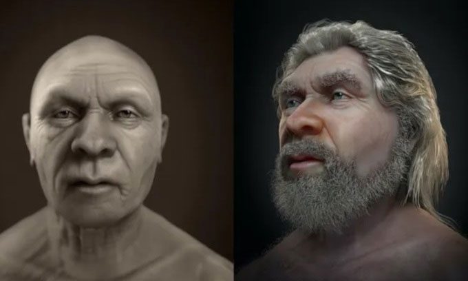 The man in the cave in France exhibits many features characteristic of Neanderthals.