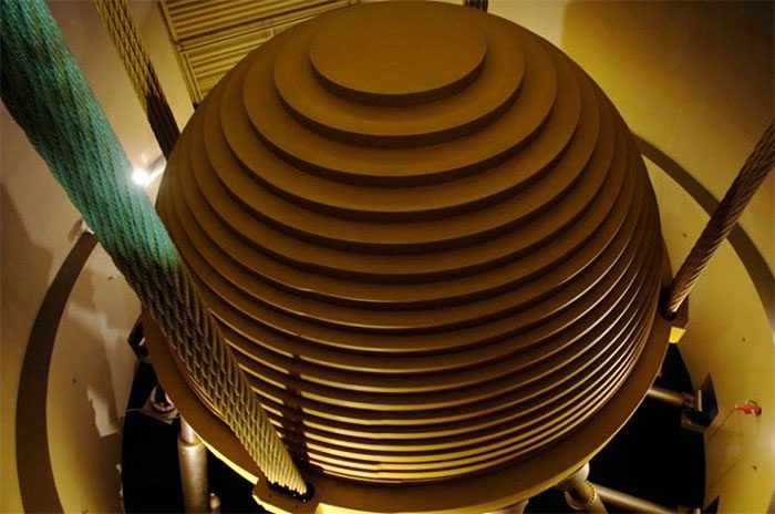 A 730-ton steel ball installed inside Taipei 101, Taiwan, to resist earthquakes