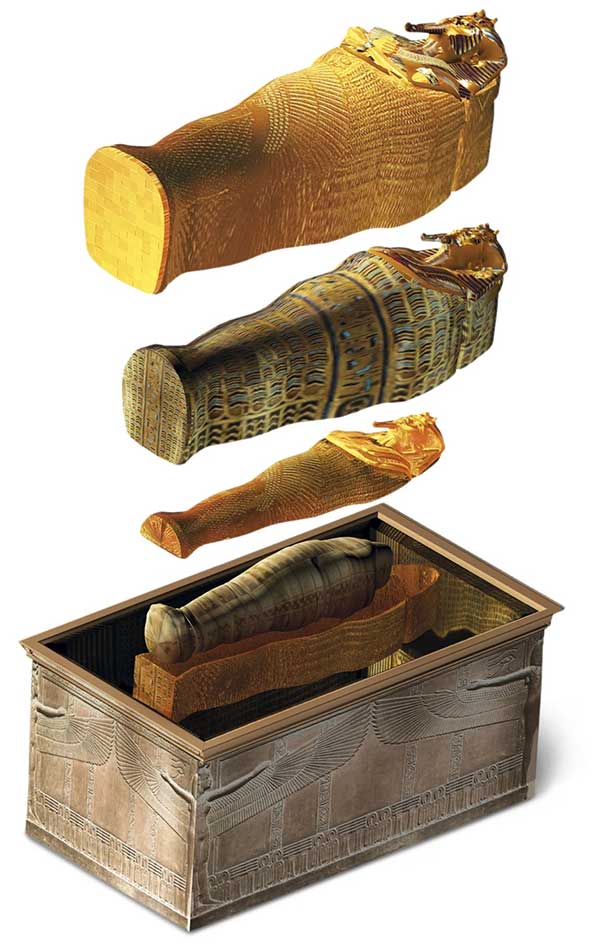 The mummy is placed in an exquisite coffin