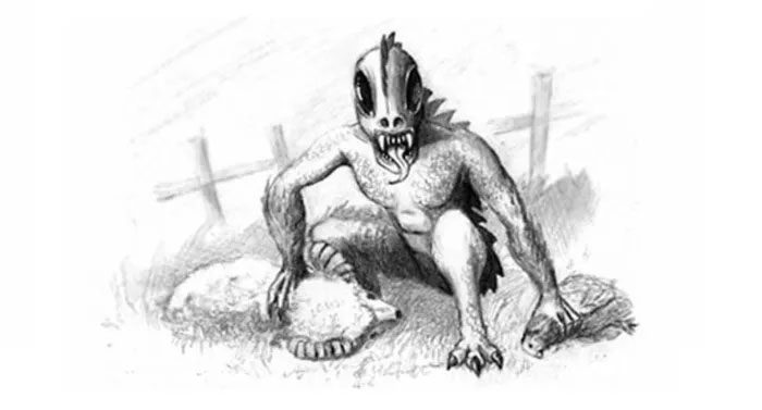 Illustration of the blood-sucking goat demon Chupacabra.