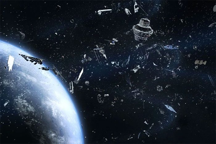 Illustration of debris in orbit around Earth.