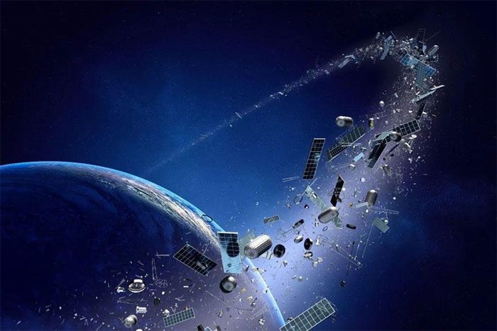 The increasing amount of space debris caused by human space activities.