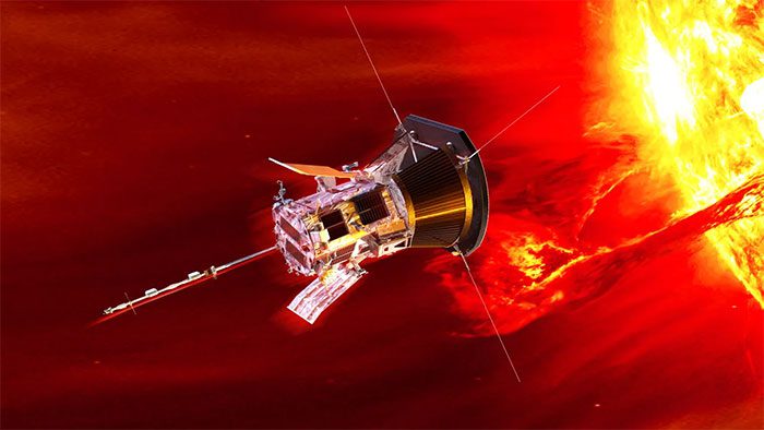 Simulation of the Parker Probe flying through the Sun's atmosphere.