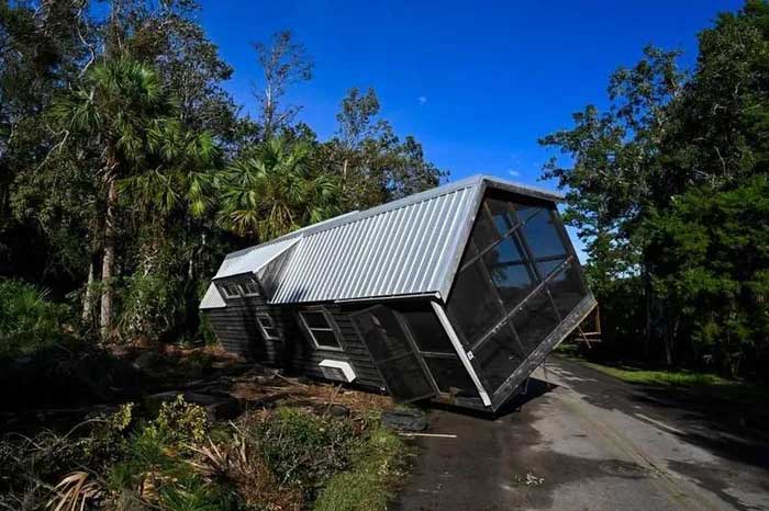 A house swept away by floodwaters in Steinhatchee, Florida, in August 2023