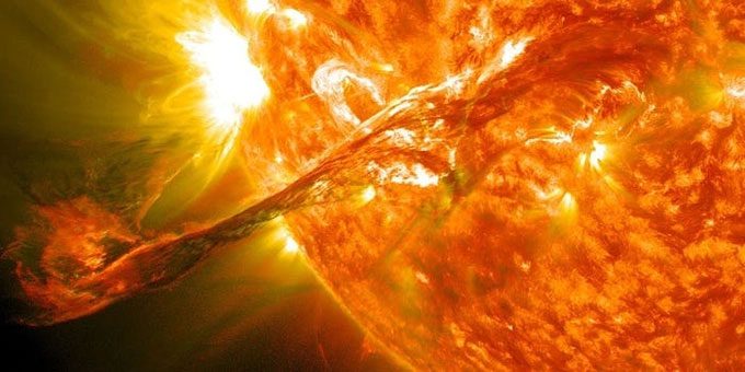 A solar flare erupting from the surface on August 31, 2012.