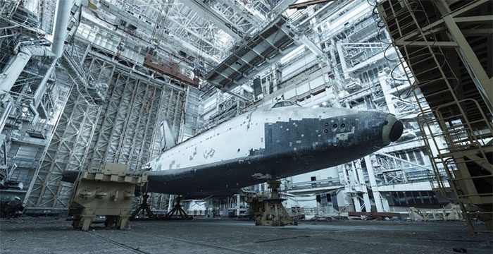 The Buran Space Shuttle is currently in a state of significant decay.