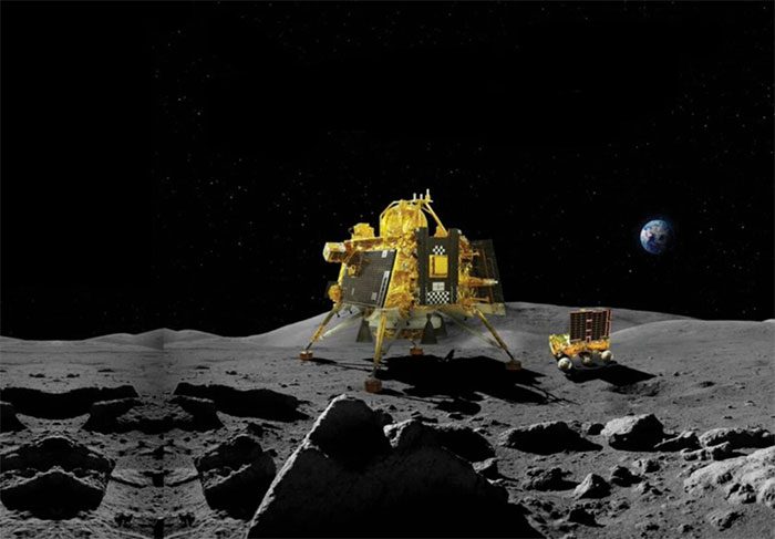 Image of Vikram lander (left) and Pragyan rover on the Moon.