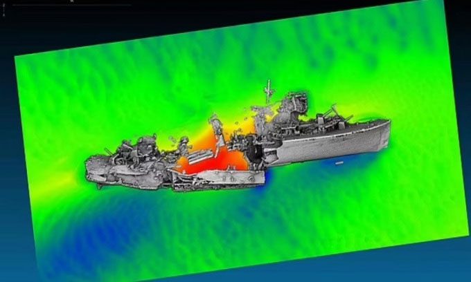 3D sonar image of the wreck of the HMS Keith.