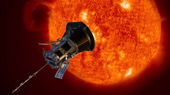Simulation of the Parker Probe flying past the Sun.