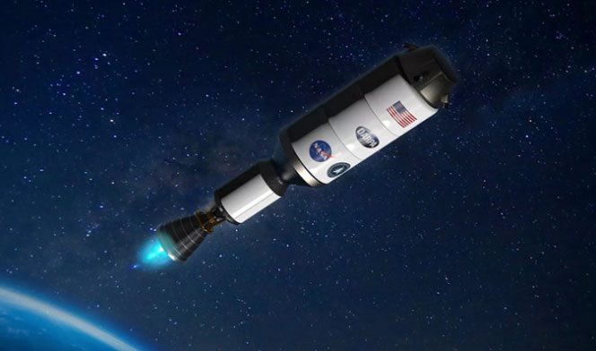 Simulation of a rocket using nuclear propulsion.