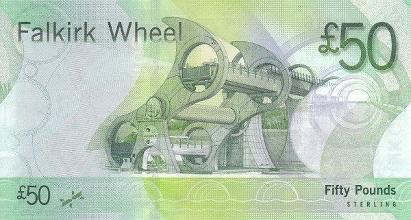 The Falkirk Wheel boat lift has been featured on the £50 Scottish banknote.