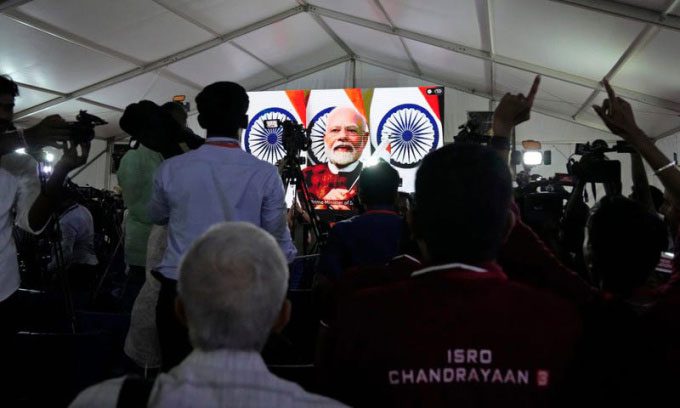 Prime Minister Narendra Modi speaks after Chandrayaan-3 lands on the Moon