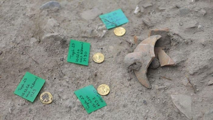 Gold coins unearthed from a temple in ancient Carthage