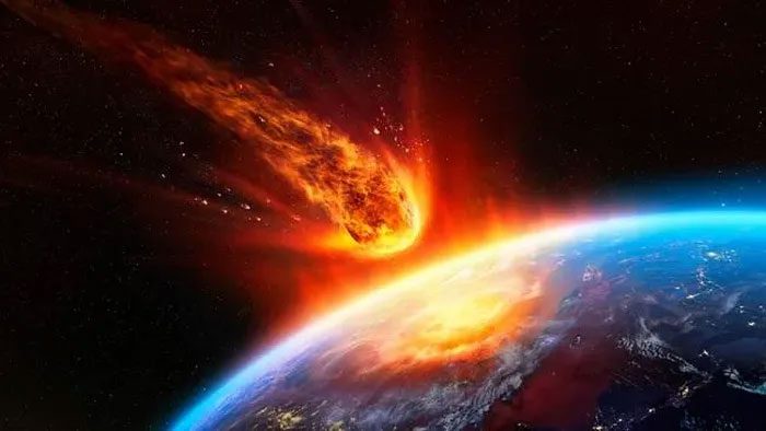 Illustration of an asteroid hurtling towards Earth.