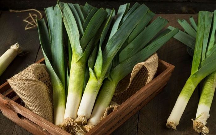 Folate in leeks can help prevent neural tube defects in the fetus.