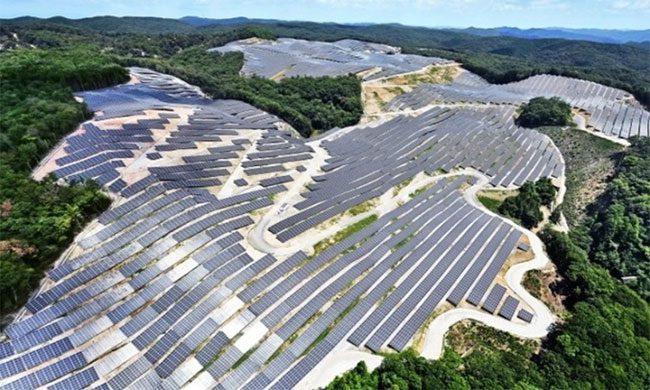 Solar farm at a former golf course in Kamigori, Hyogo.