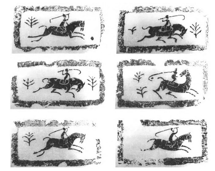 Ancient depiction of horseback ball games on ancient murals