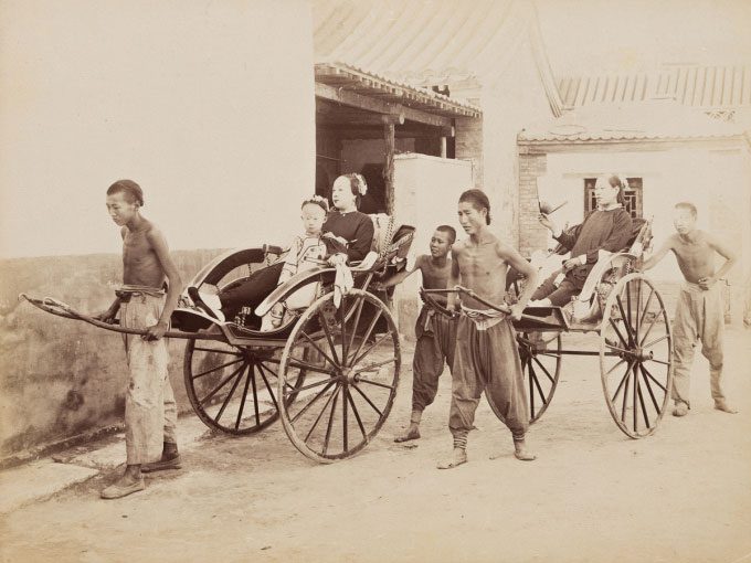Common type of cart, typically pulled or pushed by two people.