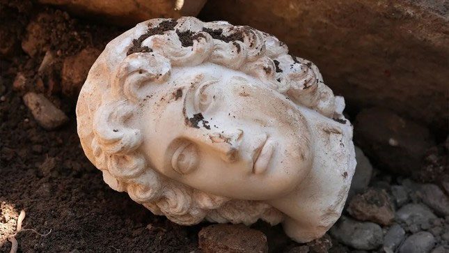 A white marble bust of Alexander the Great