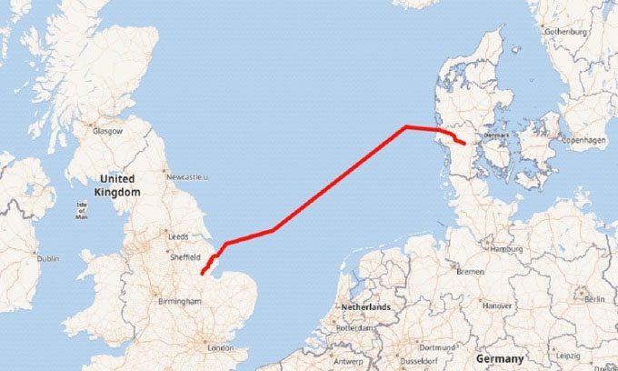 The Viking Link cable transmitting electricity between the UK and Denmark.