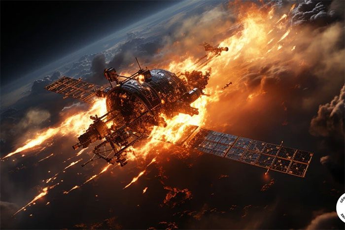 Satellite on fire