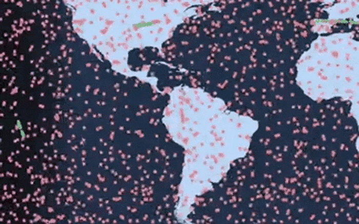 Image of Starlink satellites moving around Earth.