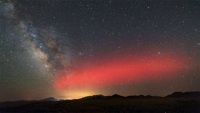 A large red streak left when the SpaceX rocket punctured a hole in the ionosphere