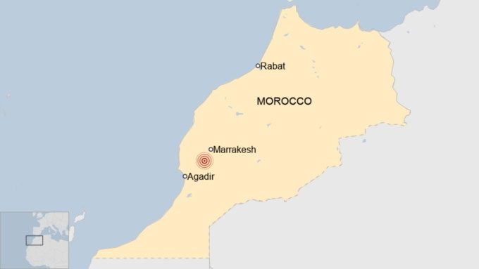 Location of the epicenter of the earthquake in Morocco.