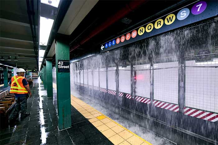 The flooding created a rare sight in New York City