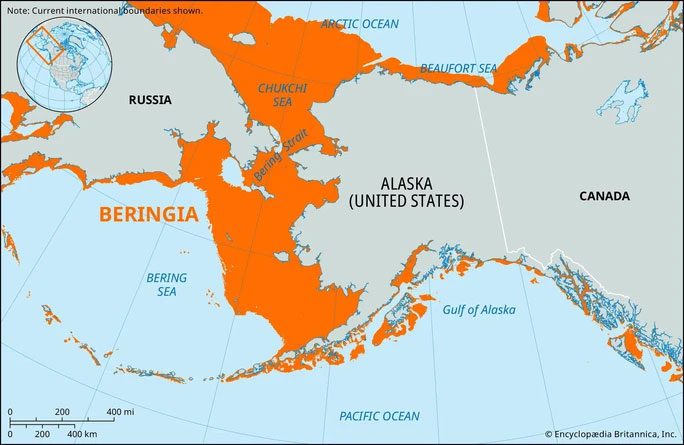 Hypothetical Beringia land bridge that once connected Russia and the US