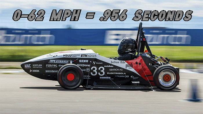 The racing car accelerates from 0 to 100 km/h in 0.956 seconds.