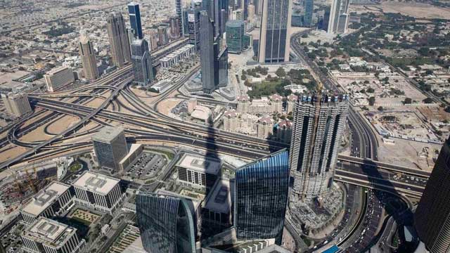 Aerial view of Dubai from Burj Khalifa, the tallest building in the world.