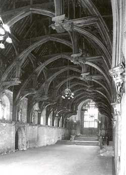 A view of Westminster Hall towards the St Stephen's Gate with 11th-century walls and a 14th-century roof.