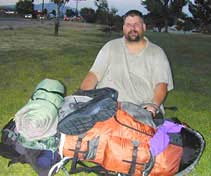 Steve Vaught resting during his journey