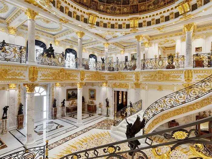 The mansion is primarily constructed from Italian marble valued at approximately 21-27 million USD.