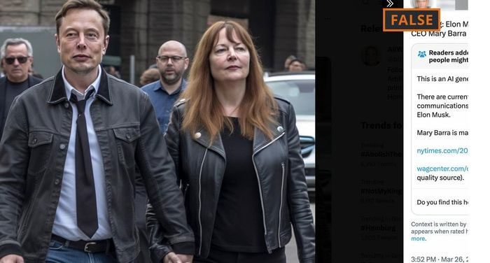 AI-generated fake image depicting Elon Musk "dating" GM CEO Mary Barra.