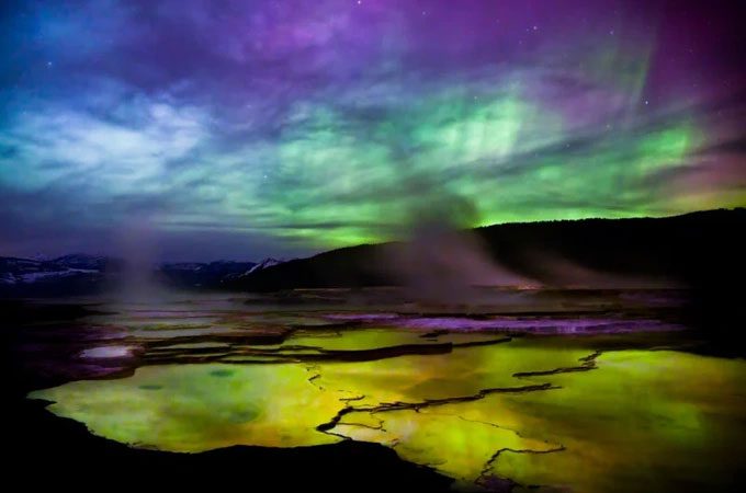 Aurora observed at Yellowstone National Park, USA.
