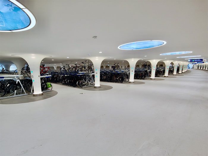 Underground underwater bicycle parking next to Amsterdam Central Station, Netherlands.