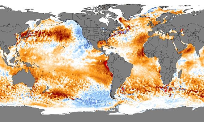 Sea temperature map using data from NOAA.
