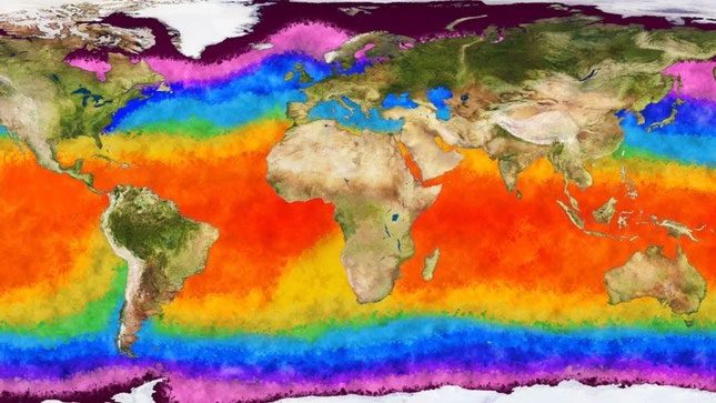 Map showing global sea surface temperature.