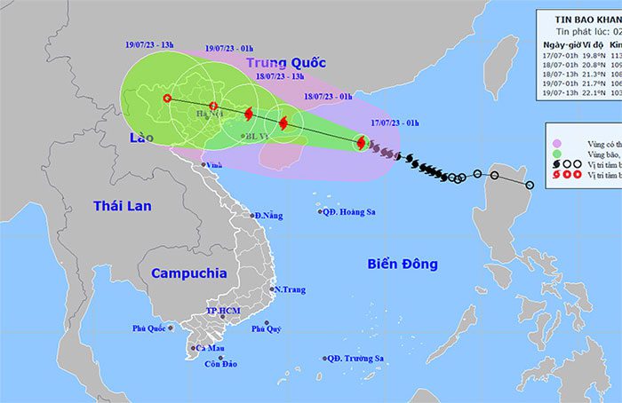 Storm path and position at 2 AM on July 17.