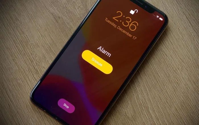 Alarm interface on an iPhone.