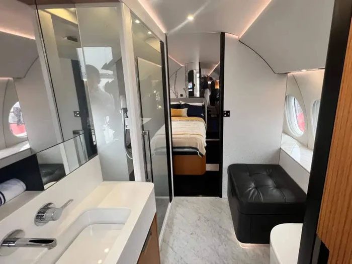 The bathroom in the Falcon 10X is more spacious than some apartment bathrooms.