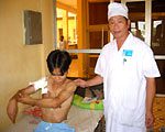 Child receiving fibroblast graft due to scalding burns