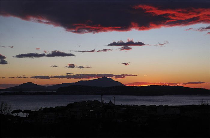 Scenic view of the coastline of Pozzuoli and the Campi Flegrei volcano.