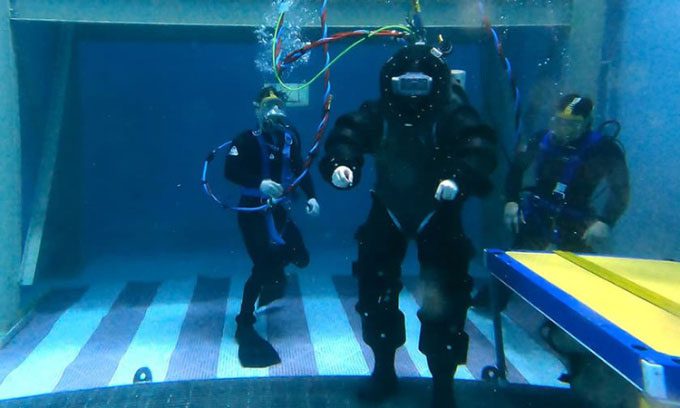 The DSEND diving suit is designed to protect the wearer from water pressure at great depths.